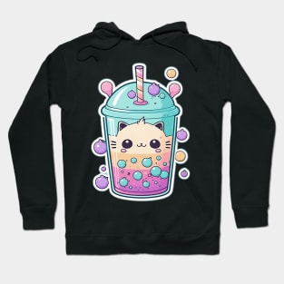 Cute Cat Bubble Tea Cartoon Boba Drawing Hoodie